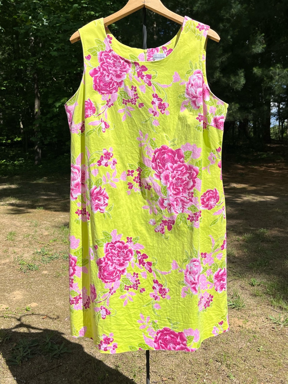 Y2K Jessie Sport Lime Green Floral Cotton Midi Dress Plus Size 20W Colorful